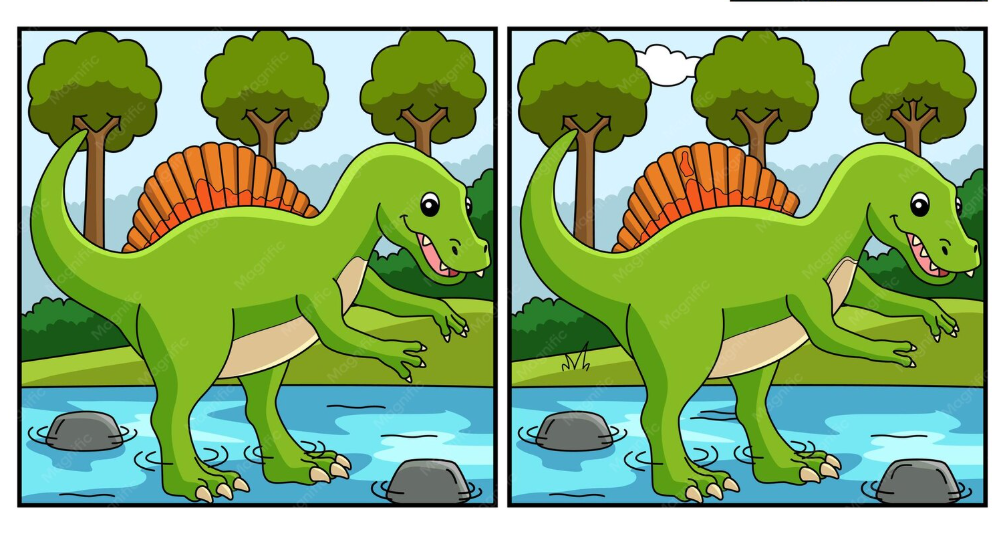 Two dinosaur pictures for a spot the difference game